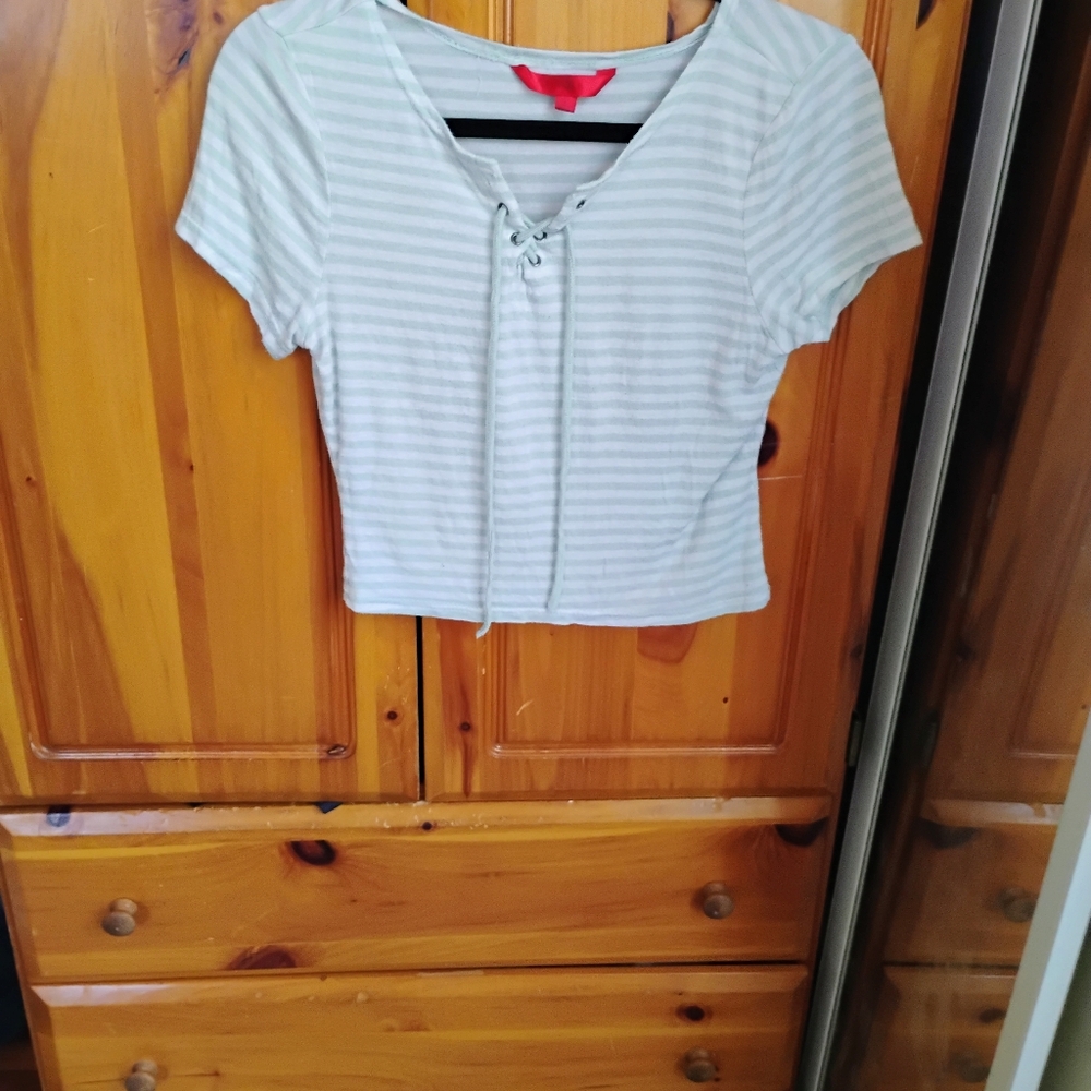 Hot Kiss Light Green Striped Crop Top